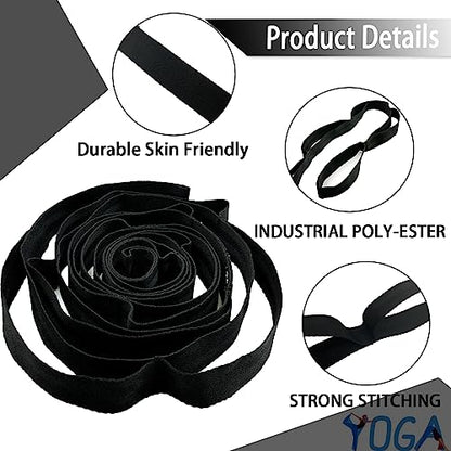 Stretching Strap Yoga Strap with Loops for Physical Therapy, Non-Elastic - color: Black