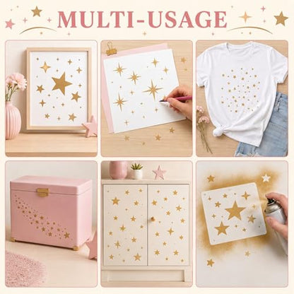 20 Pcs Star Stencils for Painting, 5.9inch Large Star Stencil Set | Reusable Stencils for Crafts, DIY Drawing Template for Crafts Home Decor on Wood, Canvas, Paper, Fabric, Walls, Furniture