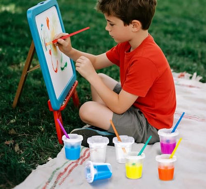 YGAOHF 12 Packs No Spill Paint Cups with Lids for Kids Toddlers, Large Paint Water Cup with 12 Pcs Paint Brushes, Arts and Crafts Supplies