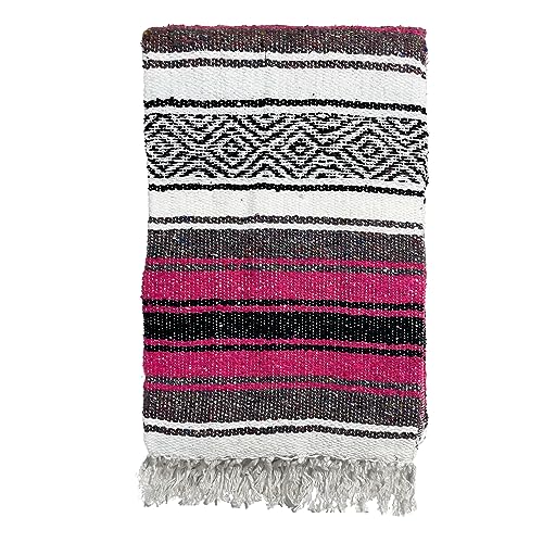 Genuine Oversized Artisan Mexican Falsa blanket (72inx48in) -Authentic Handcrafted Yoga Blanket, Beach Throw, Camping Essential, Picnic Mat, or Outdoor Wrap - color: Pink