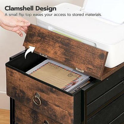 HOOBRO 3-Drawer Mobile File Cabinet, Vertical Filing Cabinet, Under Desk Cart with Drawers for Home Office, Rolling Printer Stand, A4/Letter-Sized, Fabric Drawer, Rustic Brown BF30WJ01 - color: Rustic Brown