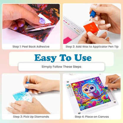 Modern Merch Small Diamond Art Packs Owl Octopus & Dragonfly, Animal Diamond Dots for Adults, Jewel Art Painting Kits, Mini Gem Arts and Crafts for Adults, Round Drill 3 Pack Partial Drill - color: Owl Dragonfly Octopus