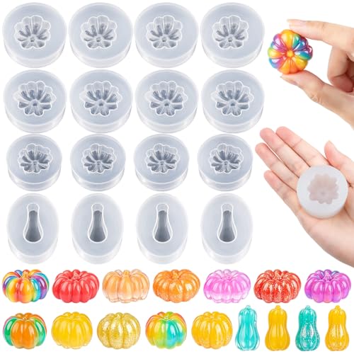 16 Pcs Mini Pumpkin Resin Mold, 3D Simulation Miniature Pumpkins Molds | Epoxy Casting Molds Flexible Pumpkin Silicone Mold for DIY Resin Art Fairy Garden Miniatures Landscape Crafts Decor - color: 16 Pcs Pumpkin White
