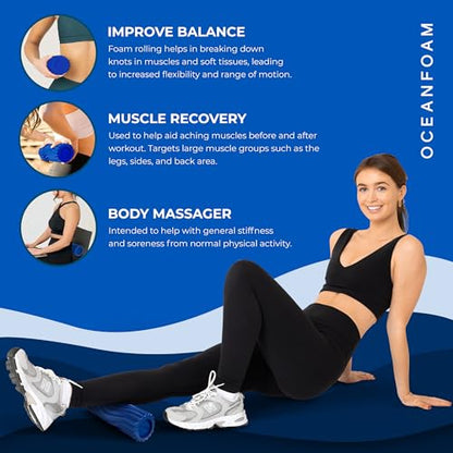 Oceanfoam x 4ocean Roller (Royal Blue) – Limited Edition Muscle Roller for Back Pain & Yoga - High Density Foam for Physical Therapy - Textured for Deep Tissue Massage