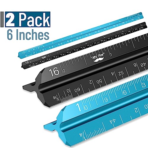 Mr. Pen- Small Architectural Scale Ruler, Aluminium, 6 Inch, 2 Pack | Black and Blue, Pocket Size Ruler, Triangle Ruler, Metal Ruler Set, Architect Scale Ruler for Blueprints - color: C. Black & Blue