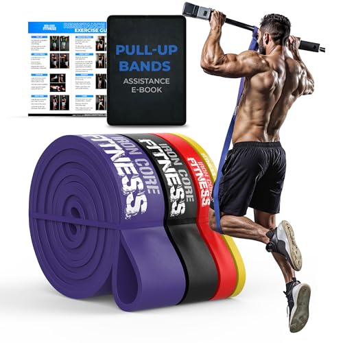 Pull Up Assistance Resistance Bands - Long Loop Power Bands for Men and Women - Strength Power Flexibility Training at Home & Gym - Ebooks & Workout Chart Included by Iron Core Fitness - color: #2 Purple, Black, Red, Yellow - 4 Sets