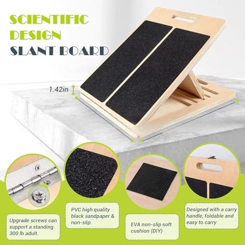 Adjustable Wooden Slant Board for Calf Stretching, Portable Wooden Incline Board Fitness Equipment, Balance Block for Knees Ankle Heel Feet Leg