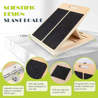 Adjustable Wooden Slant Board for Calf Stretching, Portable Wooden Incline Board Fitness Equipment, Balance Block for Knees Ankle Heel Feet Leg