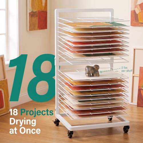 OFFICEROO White Art Drying Rack for Classroom & Preschool – 18-Shelf Mobile Paint Drying Rack, Canvas & Paper Drying Rack for Art Storage - color: White