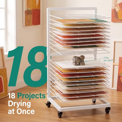 OFFICEROO White Art Drying Rack for Classroom & Preschool – 18-Shelf Mobile Paint Drying Rack, Canvas & Paper Drying Rack for Art Storage - color: White