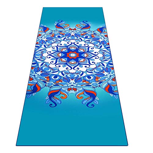 Heathyoga Non Slip Hot Yoga Towel, 100% Microfiber Non Slip Yoga Mat Towel for Hot Yoga, Pilates and Fitness, Exclusive Corner Pockets Design + Free Spray Bottle - color: Aqua Mandala