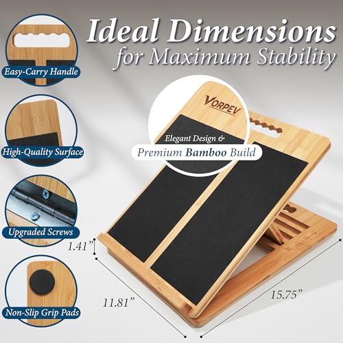Slant Boards for Exercise - Adjustable Bamboo Calf Stretcher & Squat Wedge, Foldable & Portable Incline Board with Angle Markings, for Physical Therapy Leg Exercisers & Home Gym