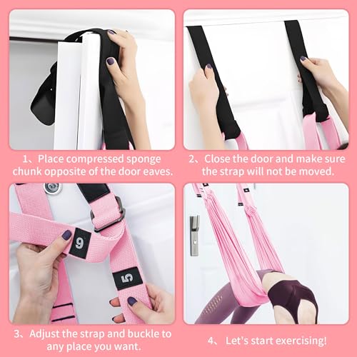 Leg Stretcher Strap Adjustable Fitness Strap Band for Waist Trainer Stretching Door Swing Flexibility Tensile Trainer with Carrying Pouch Back Bend Go Upside-Down for Yoga Practitioner Ballet Dancer Gymnastics Exercises - color: Pink
