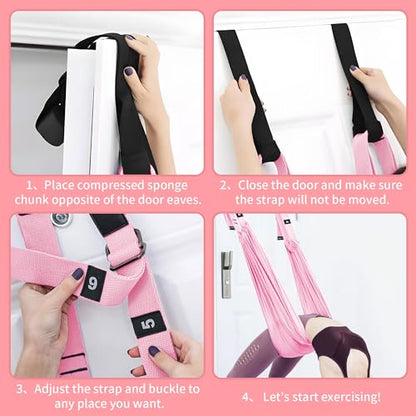 Leg Stretcher Strap, Adjustable Door Flexibility Trainer - color: Pink