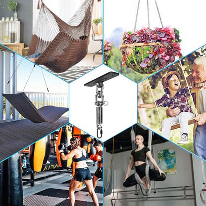 Dolibest Hammock Chair Hanging Kit, Heavy Duty Swing Hanger (180°+360° Rotation) with Spring for Indoor Outdoor Playground Hanging Swing, Hammock Chair, Punching Bags, Easy to Install - color: Black Swing Hanger With Spring