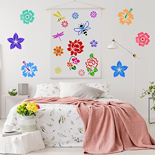 Zonon 16 Pcs Stencils for Painting, DIY Craft Templates, 5.1 x 5.1 Inch | Summer Reusable Painting Stencils for Wall Wood Canvas Crafts, Flower Butterfly Hummingbird Designs, Metal Open Rings - size: 5.1 x 5.1 Inch