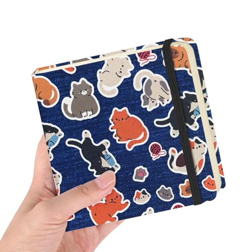 4.8x4.8 Pocket Sketch Book,Hardcover Art Sketchbook for Drawing Journal | Cloth Cover,80gsm Blank Paper,96Sheets,Lay-Flat,Portable Travel Creation Paint Diary Memo Planner,Dry MediaLine Ball Cat - color: Cloth Cover-4.8x4.8in-Line Ball Cat