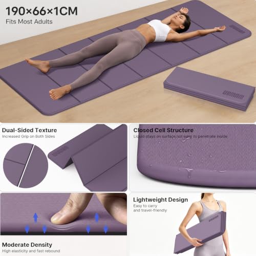 Yoga Mat Thick 10mm, Foldable Yoga Mat 75 x 26 x 0.4 Inches - color: Purple