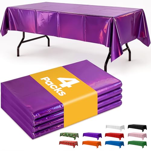 Niuara Iridescent Purple Plastic Table Cloth, 4 Pack, 54 x 108 in | Rectangle, 6 ft Tables, Birthday Party, Holiday Gathering, Disposable - color: Iridescent Purple, size: 54" x 108" - 4 Packs