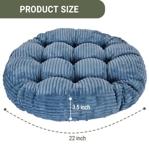 Large Floor Pillow for Adults, 22x22" Memory Foam Floor Cushion with Corduroy Cover, Round Floor Sitting Cushions for Meditation, Lounge,Seating for Yoga, Tatami Living Room (2, Round-Navy Blue) - color: Round-navy Blue