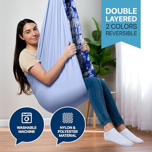 Compression Sensory Swing Adult & Kids, Indoor Outdoor Pod, Holds 300lb | indoor sensory swing for kids, outdoor sensory swing indoor, sensory swing kids, sensory toys, 360 swivel hammock swing - color: Blue Petal