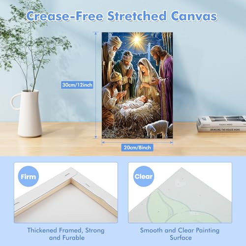 Bowetile Nativity Scene Paint by Numbers for Adults Beginners Framed, Adults' Paint-by-Number Christmas Kits on Canvas, Acrylic Number Painting Gifts for Home Wall Decor, 8x12in - color: Nativity Scene-02