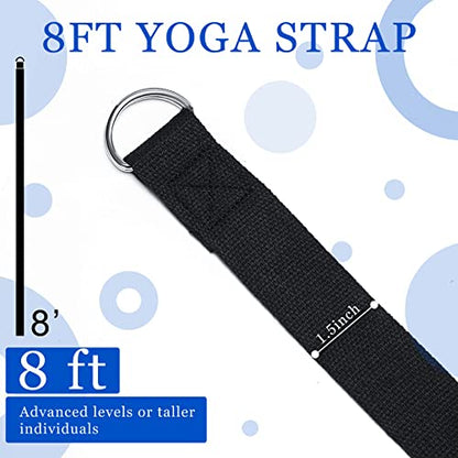 6 Pcs Yoga Straps for Stretching 8 Ft, Safe D Ring Buckle - color: Black