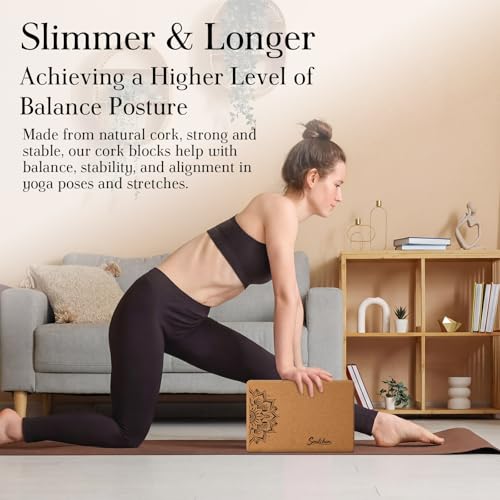 Soulchen 5 Pack Yoga Accessories for Women Set Yoga Block 2 Pack with Strap Massage Ball for Meditation Pilates Cork Blocks Stretching Home Gym Natural High-Density, 12"x8"x2"
