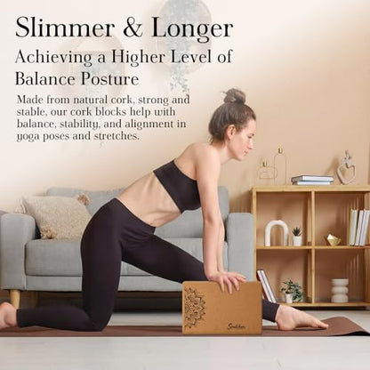Soulchen 5 Pack Yoga Accessories for Women Set Yoga Block 2 Pack with Strap Massage Ball for Meditation Pilates Cork Blocks Stretching Home Gym Natural High-Density, 12"x8"x2"