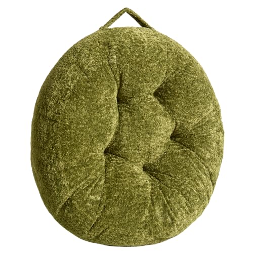 Floor Pillow, Large Meditation Sitting Cushion with Handle | for Tatami, Living Room, Yoga Use for Adults and Kids (1, Round, Green, 22" x 22" x 6") - color: Round, Green