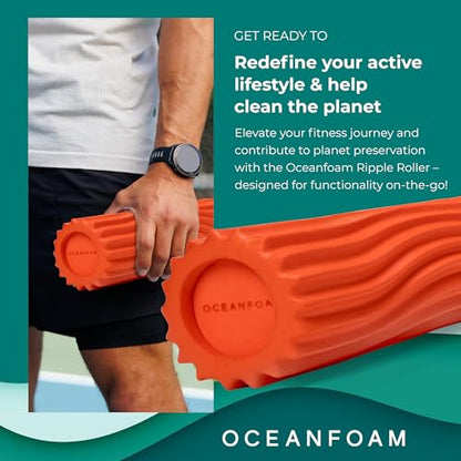 Oceanfoam Ripple Travel Foam Roller (11" x 3.35") Firm Mini Foam Roller for Physical Therapy, Deep Tissue Massage, Back Pain - High Density, Ergonomic Wave Textured - Yoga, Pilates, Exercise (Orange) - color: Orange