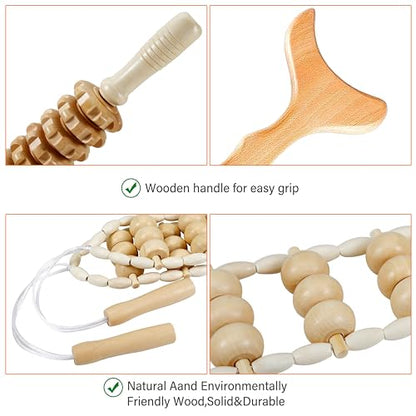 Wood Therapy Massage Tools Maderoterapia Kit Wood Massage Roller Rope Tools Kit Body Sculpting Tools for Relax Muscles - style: Back Massager+Massage roller+Massage Stick