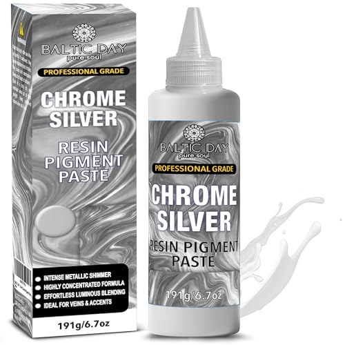 BALTIC DAY Chrome Silver Epoxy Resin Pigment Paste, Extra Large 191g (6.7oz) – Metallic Resin Colorant, Highly Concentrated Epoxy Dye, Mica Powder Alternative for Resin Art, Jewelry, Tumblers, Geode & Crafts - color: Chrome Silver