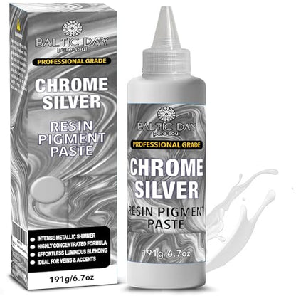 BALTIC DAY Chrome Silver Epoxy Resin Pigment Paste, Extra Large 191g (6.7oz) – Metallic Resin Colorant, Highly Concentrated Epoxy Dye, Mica Powder Alternative for Resin Art, Jewelry, Tumblers, Geode & Crafts - color: Chrome Silver