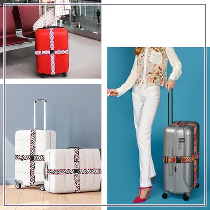 6-Piece Luggage Straps, Patterned Suitcase Straps, Adjustable Travel Luggage Belt, 2 Inches Wide by 72 Inches Long, Multicolor, Nylon, Buckle Fastener - style: Bohemian Style