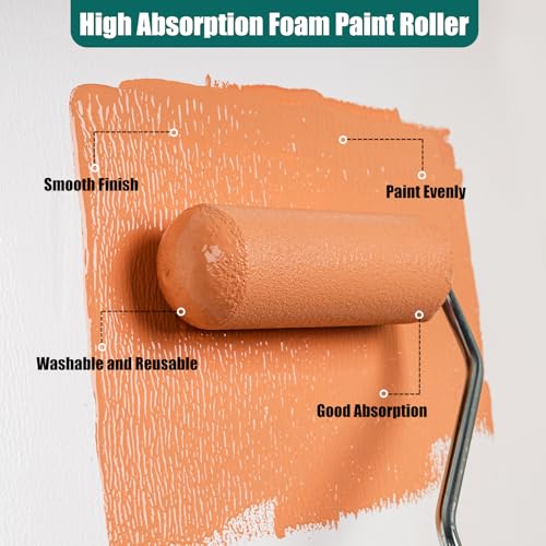 Foam Paint Roller Kit, 14 Pack, 4 Inch Small Paint Roller Covers | Rollers for Smooth Finish, Paint Tray Set with Frame, High Absorption, for Painting Walls, Furniture, Cabinets and Ceilings