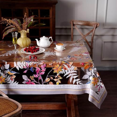 Clear Table Cover Protector Birds Vinyl Table Cloth, 60"x84" | Dining Room, Kitchen Meals, Tabletop Protection, Easy Cleanup, Brunch, Parties, Holiday Gatherings, Everyday Use - color: Birds, size: 60" x 84" (Rectangular)