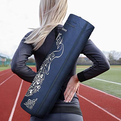 Gonex Yoga Mat Bag, Full-Zip Mat Carrier | 600D Oxford Fabric, Wet Pocket, Front Zip Pocket, Adjustable Strap, Fits Mats up to 26" - color: Dark Blue