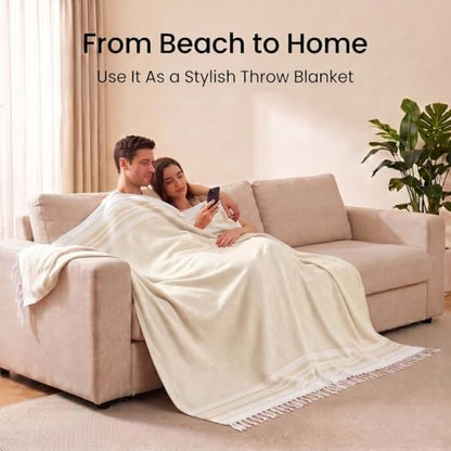 Yongoes Turkish Beach Towel Blanket Oversized 82x88 Beige Boho - color: Beige, size: Extra Large 82"x88"（208x224cm）