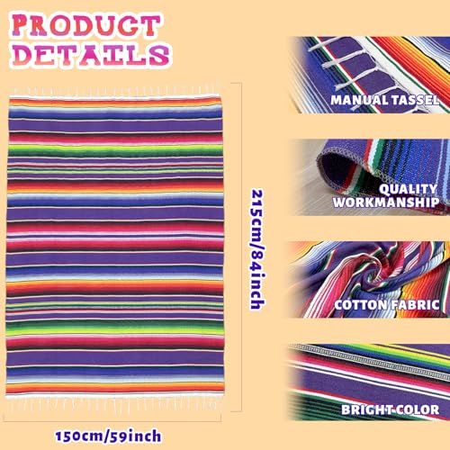 OurWarm 59 x 84 Inch Square Mexican Tablecloth Serape Blanket, Topic Purple - color: Purple