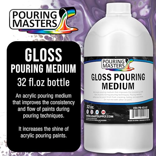 U.S. Art Supply Professional Gloss Pouring Medium 32oz (Quart) - Improves Paint Flow & Cell Effects Creator, Viscosity Adjuster for Art Acrylic Painting - size: 32 Fl Oz (Pack of 1)