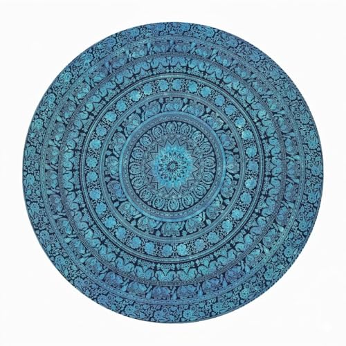 Craft Trade Round Blue Elephant Print Mandala Beach Throw Tapestry 72 Inch – Boho Wall Hanging, Picnic Blanket, Round Table Cover & Hippie Home Décor - color: Blue, size: 72"L x 72"W