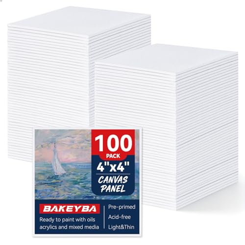 100 Pack 4x4 Inch Mini Canvas Boards for Painting, Square Art Panel | 100% Cotton Art Supplies for Acrylics Oil Watercolor Tempera Paints - size: 4"x4"- 100pcs