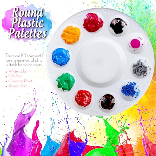 FANDAMEI Paint Brushes & Round Paint Palette Set, Paintbrushes, Synthetic Paint Brush, Brushes for Painting, Plastic Paint Tray Palettes, Paint Brushes for Acrylic Painting, Watercolor, Rock Painting - color: Blue