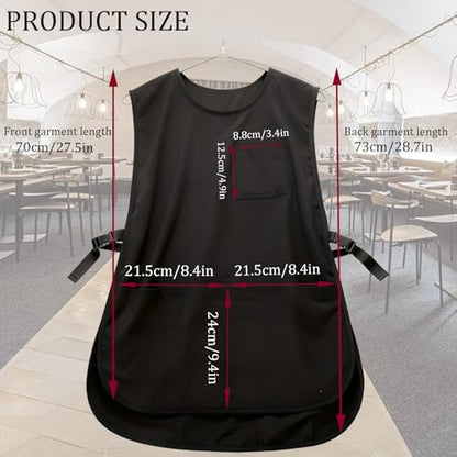 Unisex Black Cobbler Apron, Full Coverage Vest Smock Apron with Adjustable Side Buckle Ties and Pockets Durable & Washable for Servers Hairdressers Beauticians Artists Cleaners