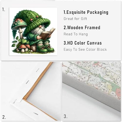 Paint by Numbers Kit for Adults,Gnome DIY Paint by Number With Frame | Paint by Number for Beginner,Adult Paint by Number,HD Color Canvas,DIY Tool Kits,Stress Relief Craft,Great Gift,10X10 inch - color: MT6006-0205