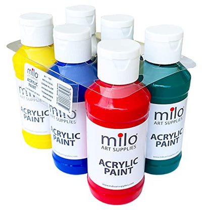 milo Acrylic Paint Set, 6 Primary Colors, 4 oz Bottles, Semi-Gloss | Safe, Non-Toxic, Made in the USA, Arts & Crafts Paints for Artists, Student & Hobby Painters, Paint Pack, Classroom, Bulk - style: Primary Set 6 x 4 oz