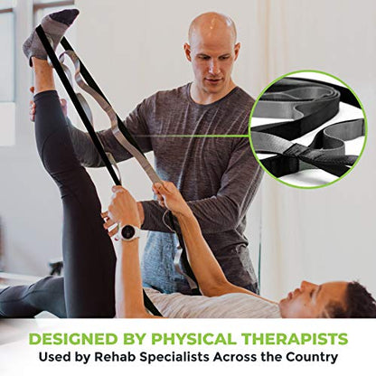 Gradient Fitness Stretching Strap for Physical Therapy, 12 Multi-Loop Stretch Strap 1" W x 8' L, Neoprene Handles, Physical Therapy Equipment, Yoga Straps for Stretching, Leg Stretcher. - color: Black/Grey