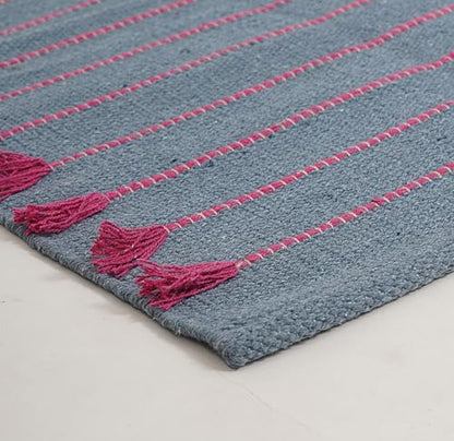 Indian Handmade 100% Organic Cotton Yoga Mat, Hand Woven Rug, Yoga Mat For Everyday Fitness at Home Comfortable Foldable Long Mat - color: Light Blue