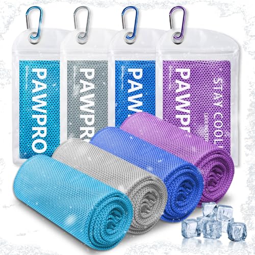 4 Pack Cooling Towels, Soft Breathable Cooling Towels for Neck and Face | Microfiber, Gym, Men, Women, Waterproof Bag, Carabiner, Yoga, Golf, Hiking, Running, athletes, gift, ight Blue, Royal Blue - color: Light Blue/Royal Blue/Purple/Grey